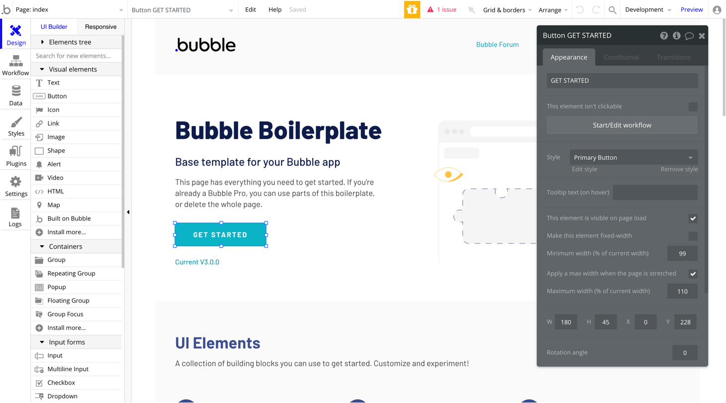 No Code website building with Bubble