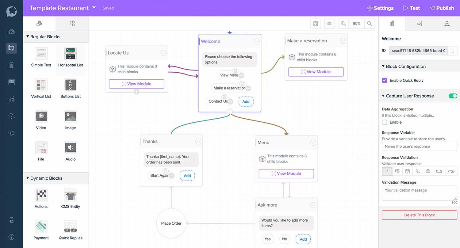 A sample chatbot flow made with BotStar, a No Code tool for making chatbots.