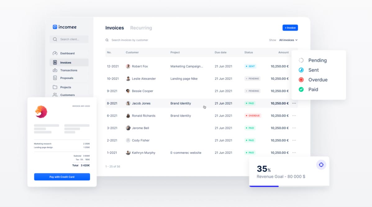 A representation visual for Incomee, an accounting tool built with No Code