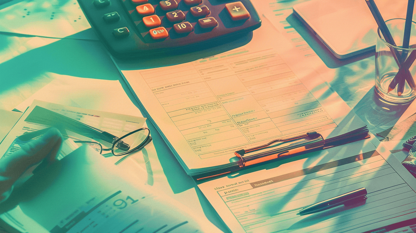 Bills and a calculator on a desk