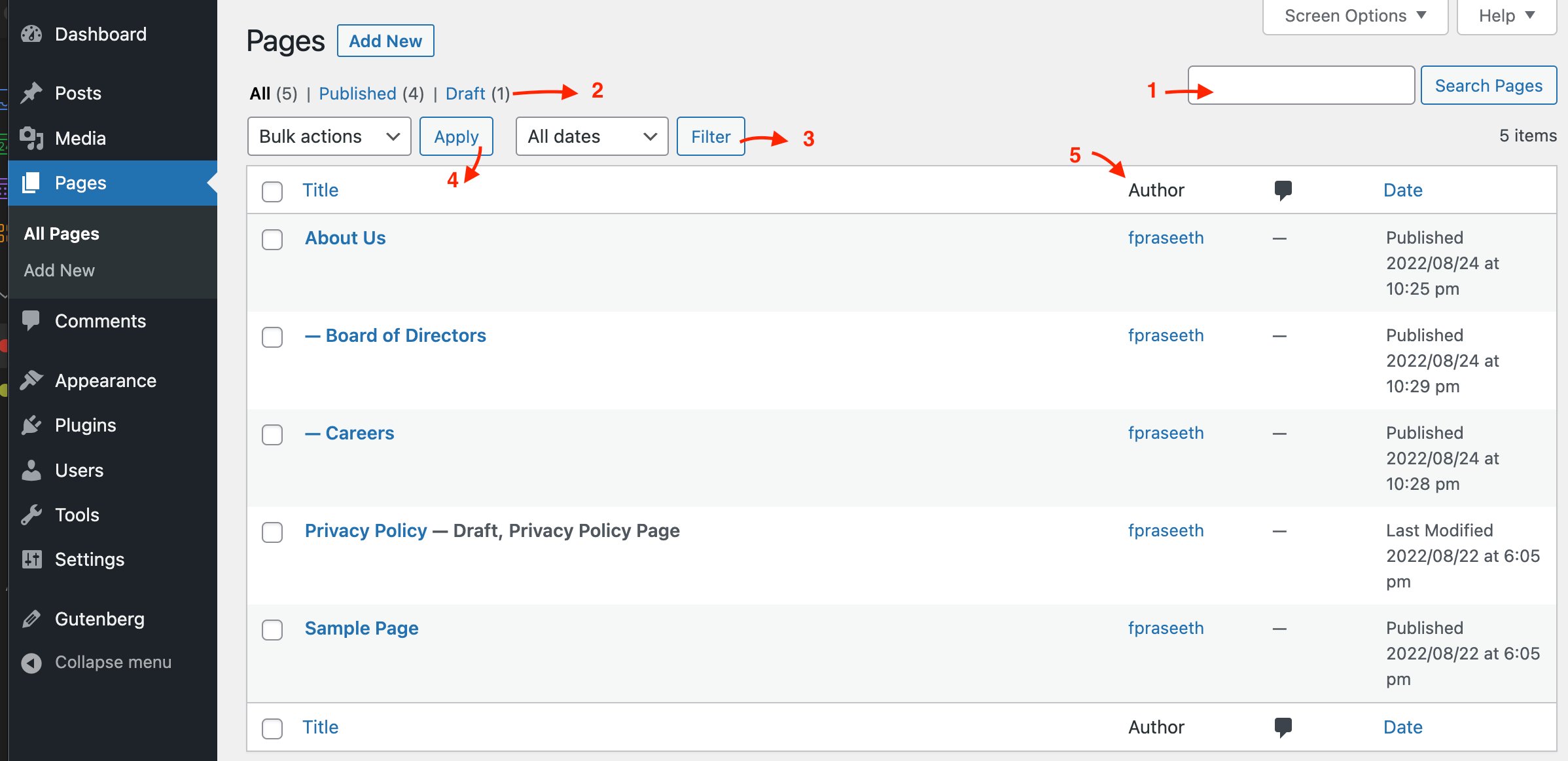 Wordpress Admin Panel Interface