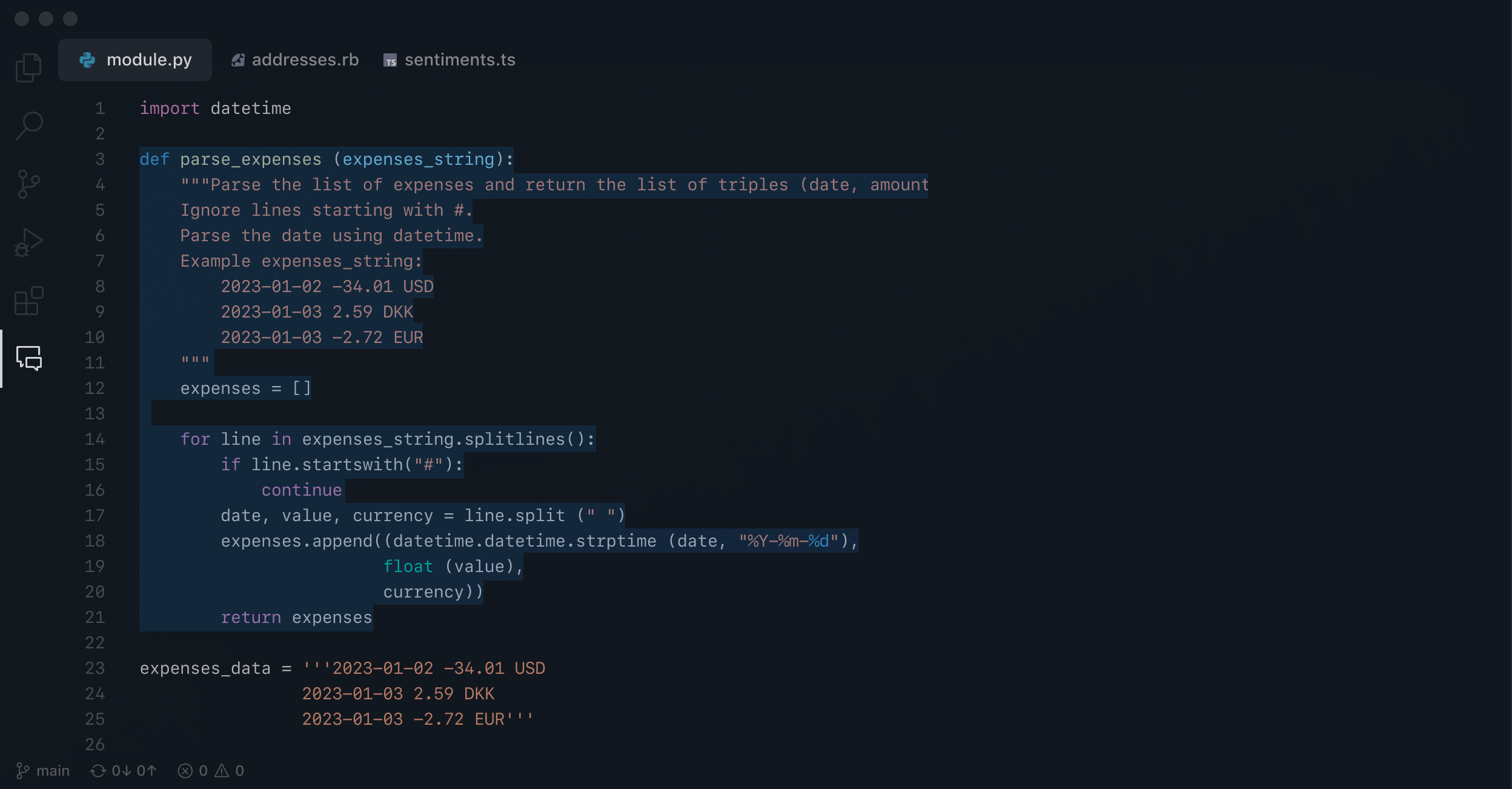 Github interface