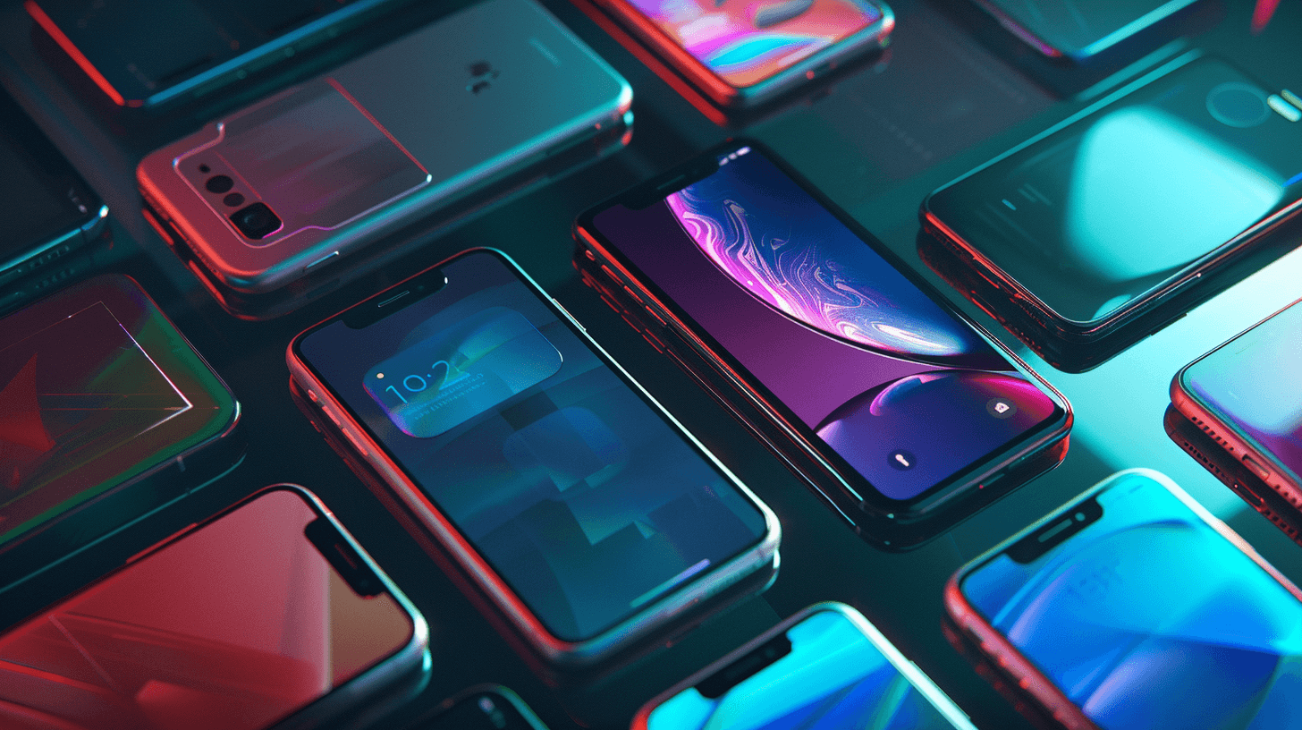 A lot of phones layed down on a flat surface 