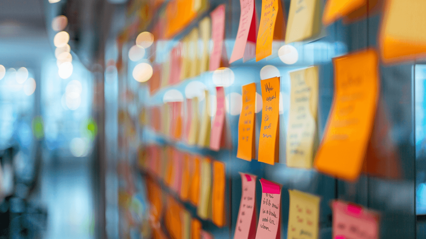 Sticky notes on a board