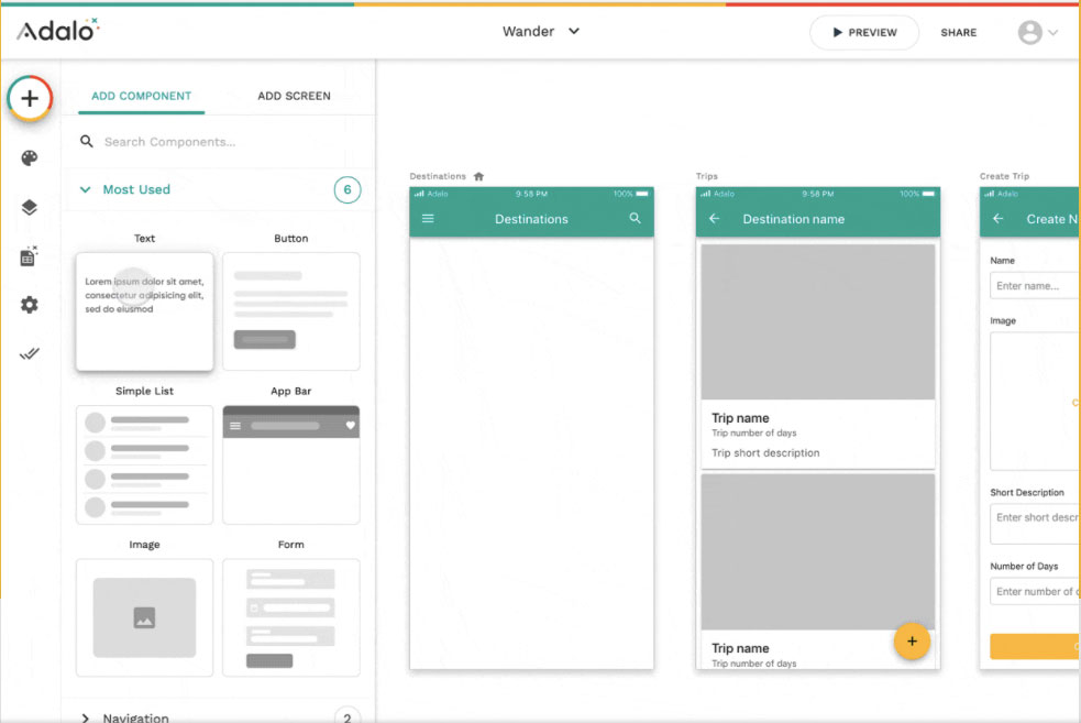 screenshot of Adalo, a No Code tool
