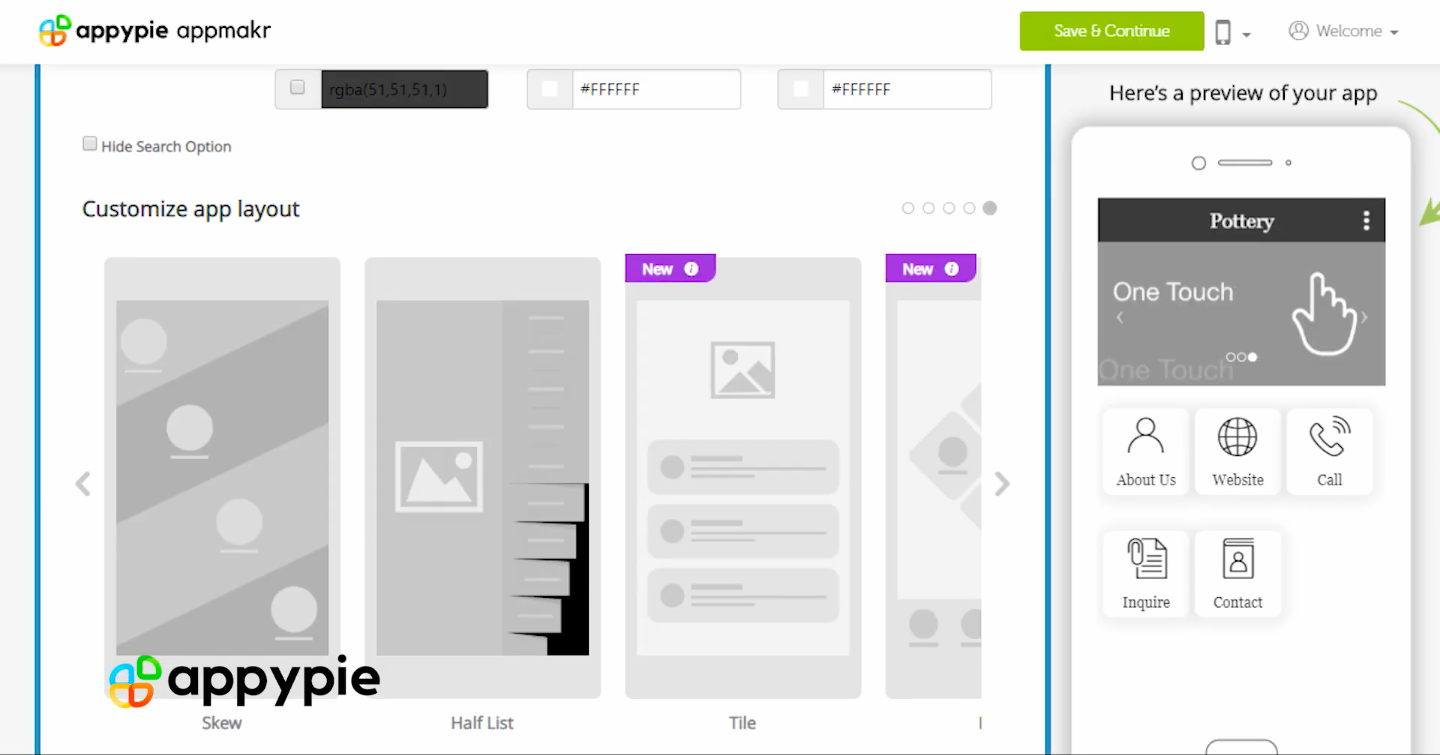 A screenshot of how an app is made using Appypie