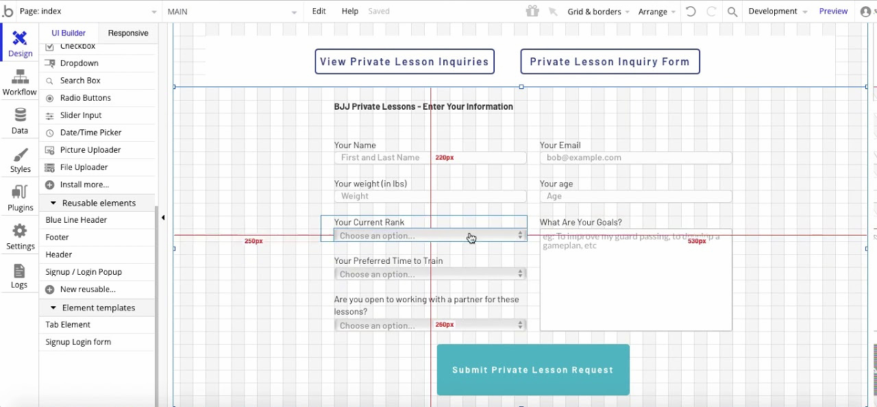 Designing a website with Bubble