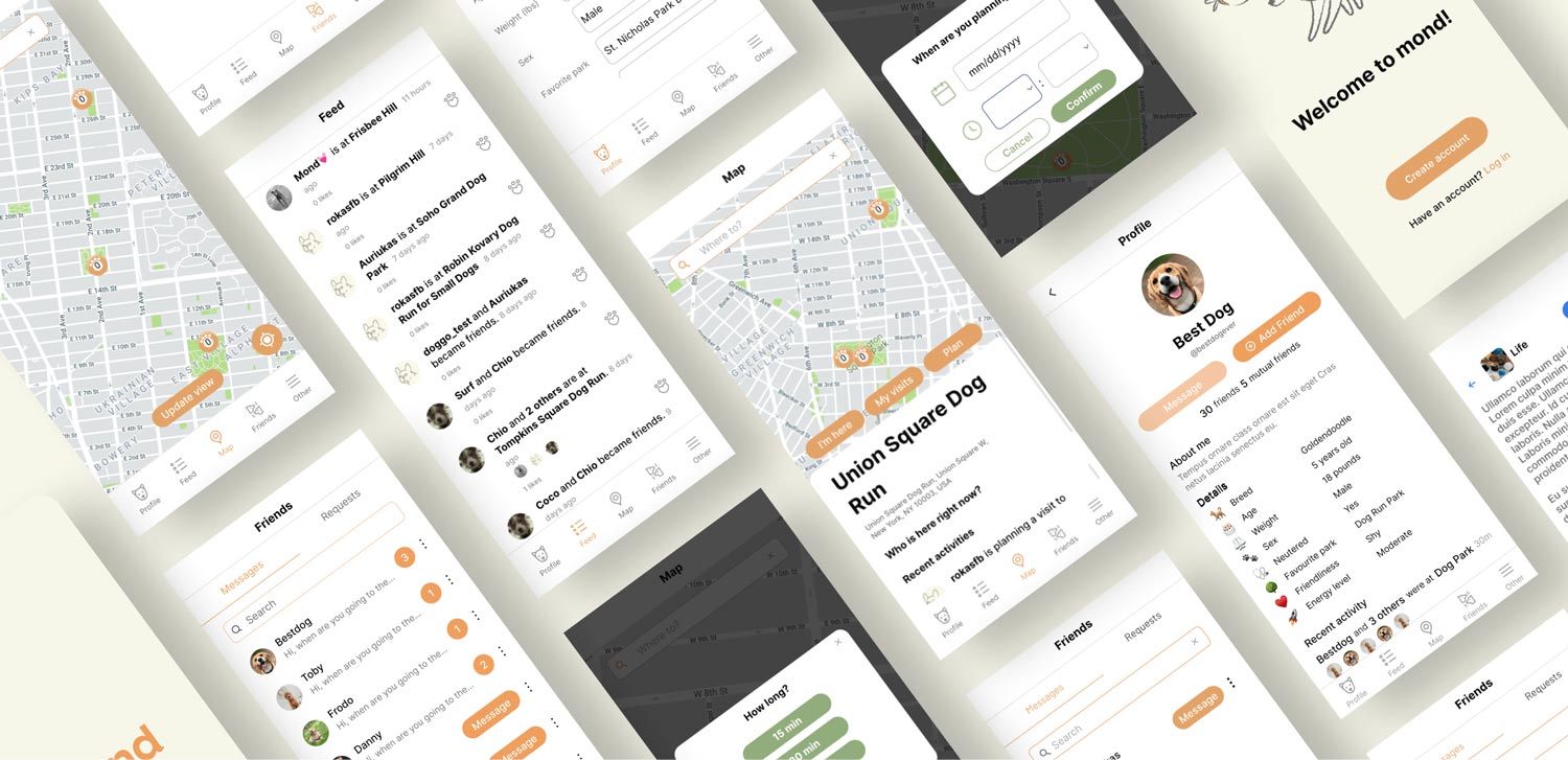 Screenshots of Mond, a native ios app built with no code