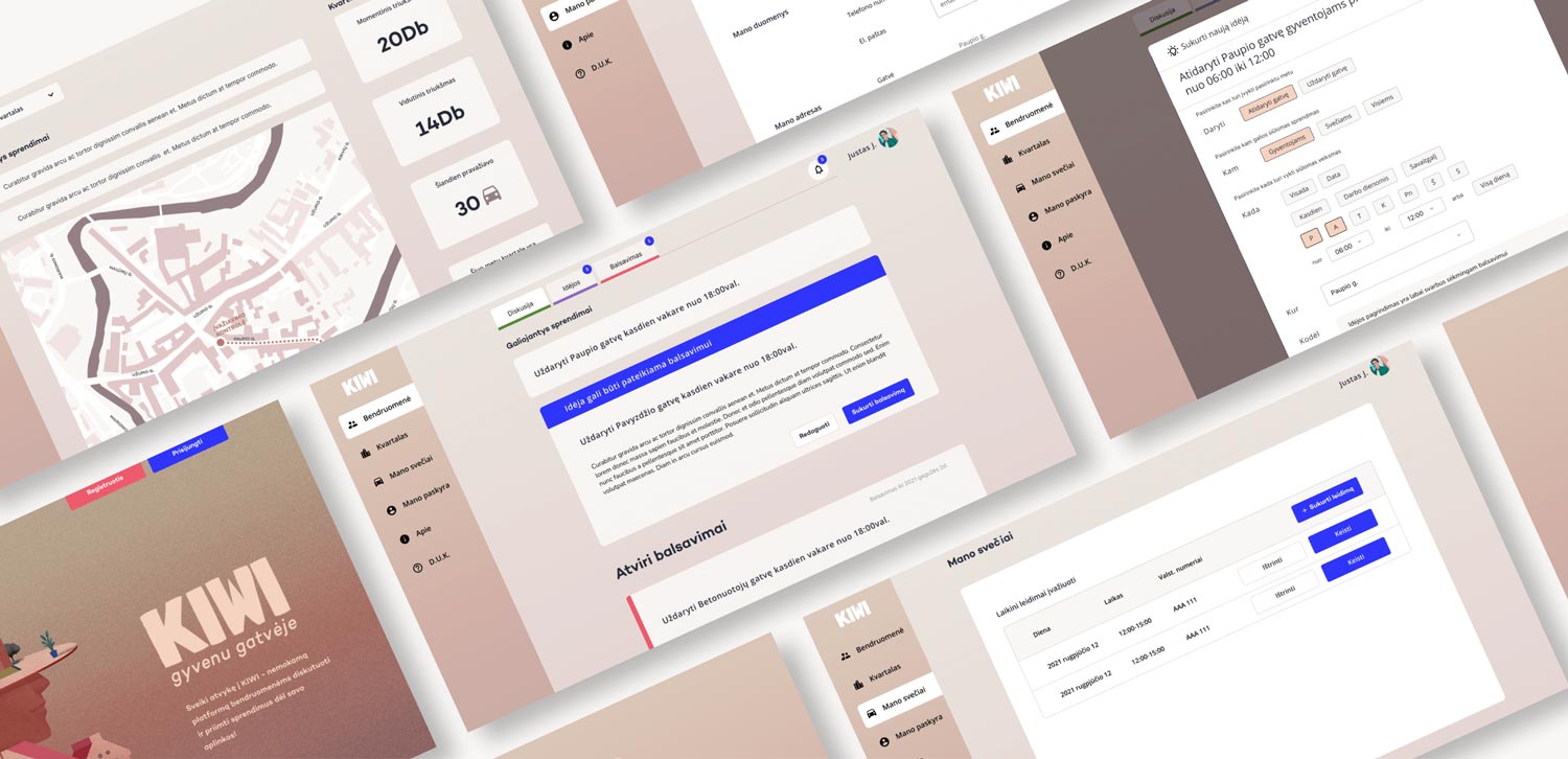 Screenshots of kiwi, a social network built with no code
