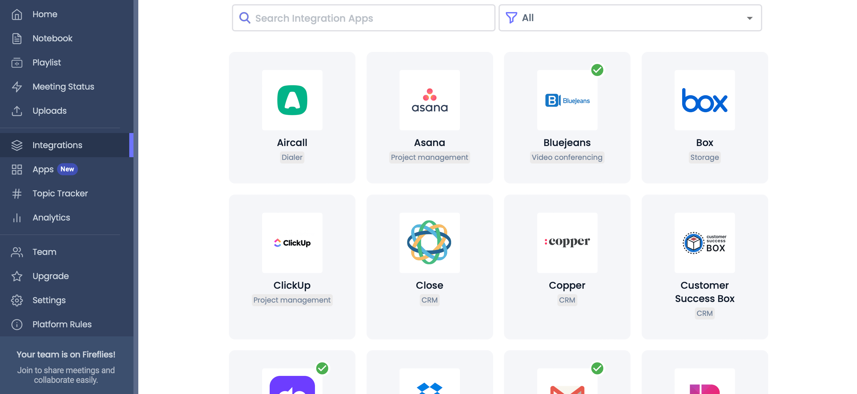 Fireflies.ai User Interface
