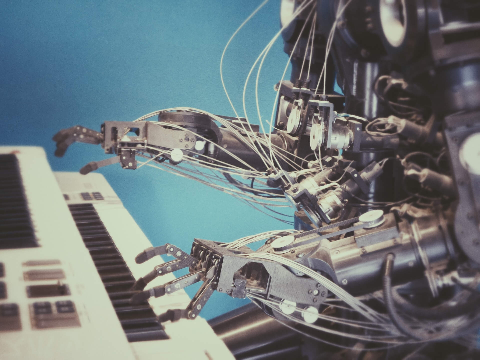 AI robot playing a piano