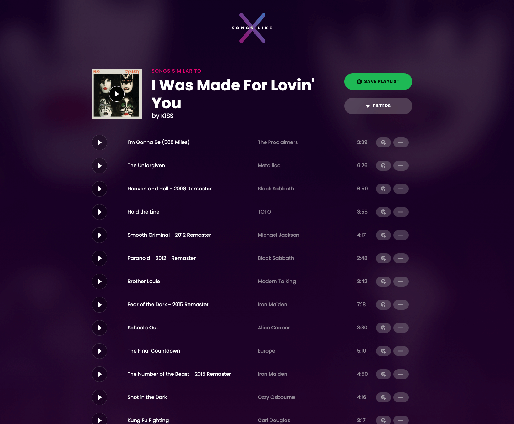 SongsLikeX User Interface