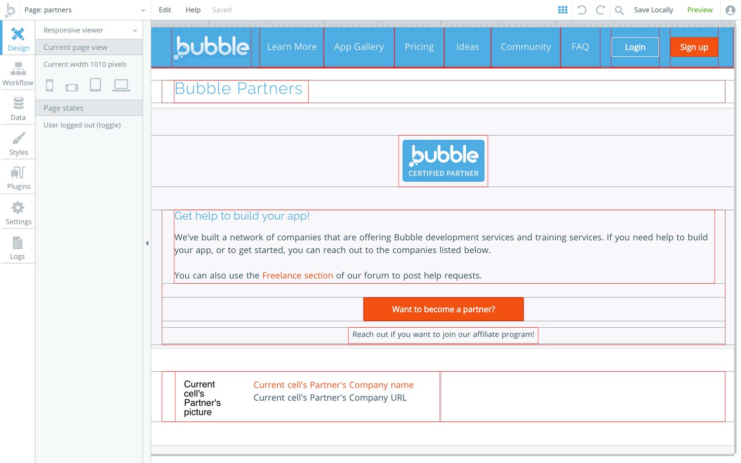 Responsive Design interface of Bubble.io