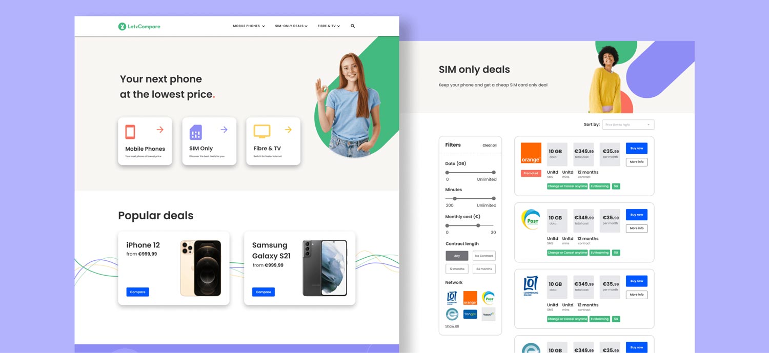 LetzCompare, a price comparison website we built with Bubble