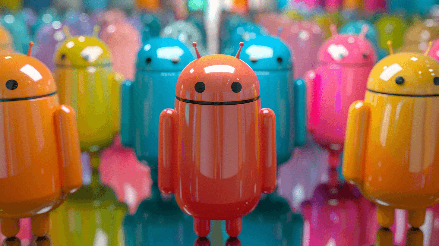 a lot of android people standing