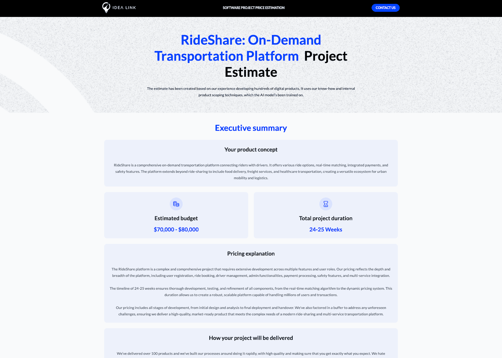 App like uber project estimate