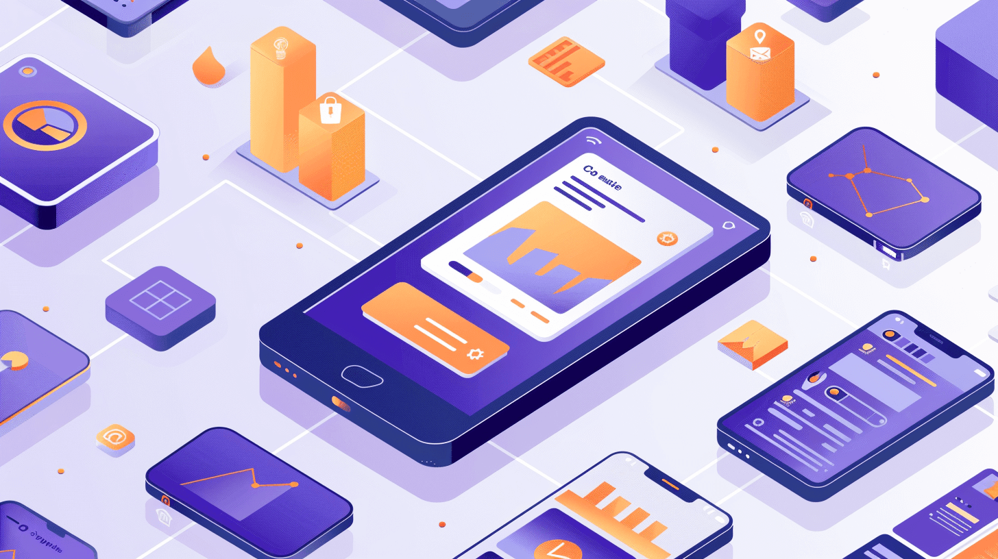 Many apps, graphs and a phone illustration