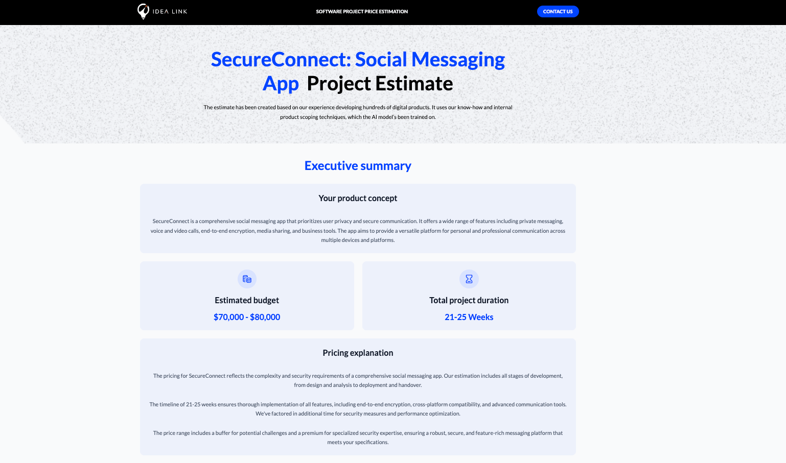 Example app estimate