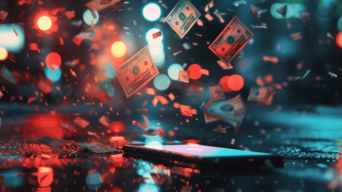 money raining on a phone 