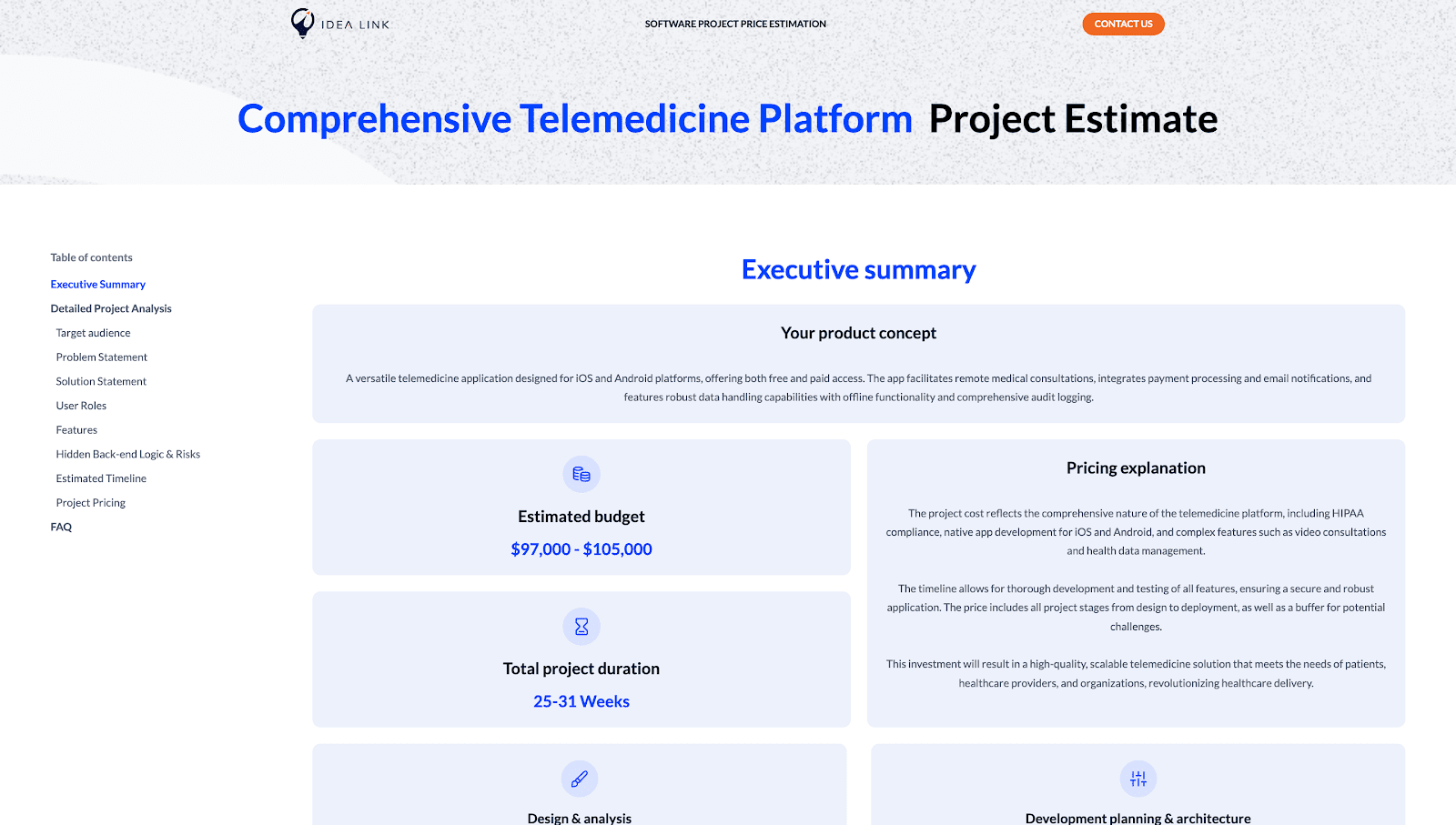 Telemedicine estimate