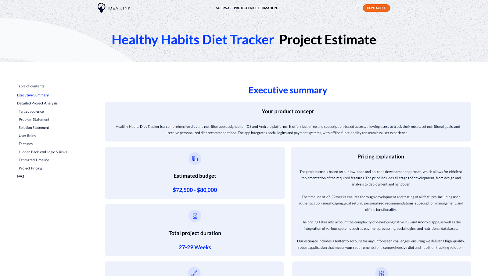 Diet app estimate