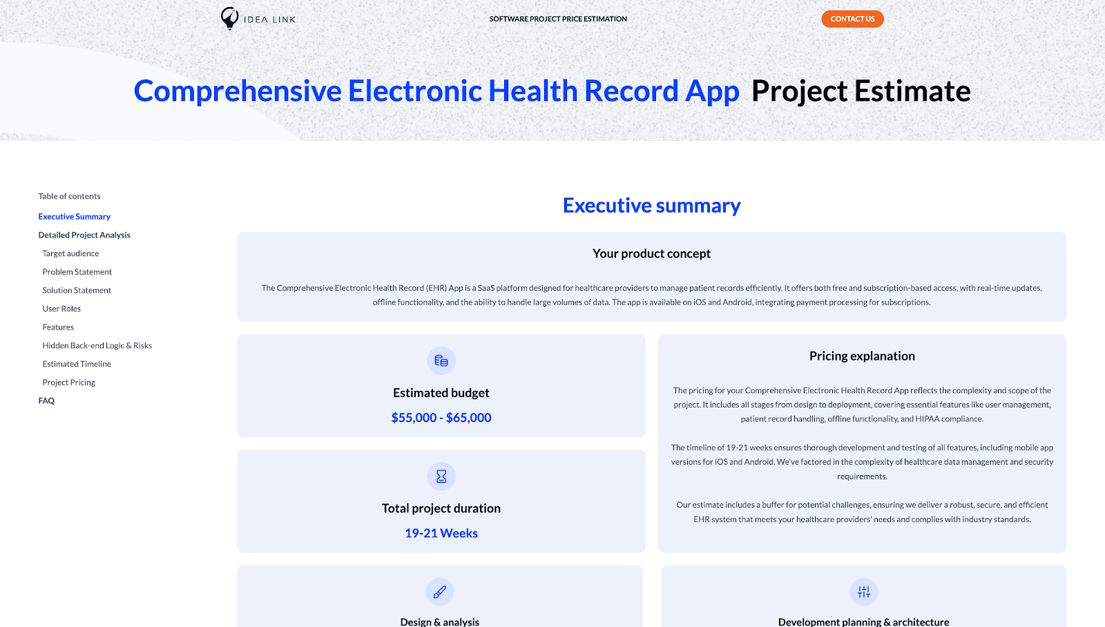 EHR App estimate