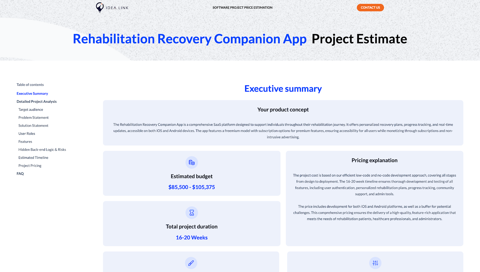 rehabilitation app estimate