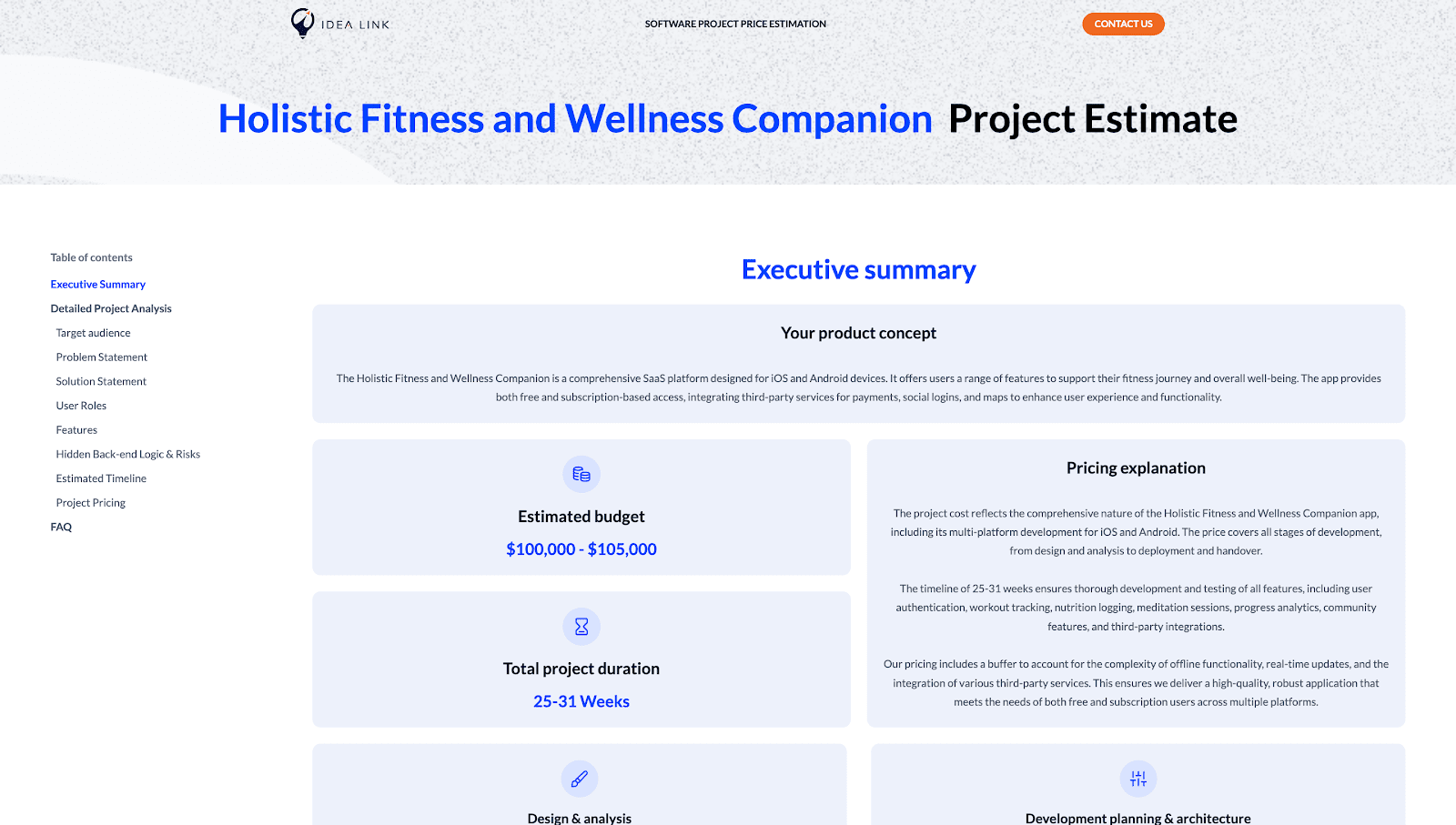 Fitness app estimate
