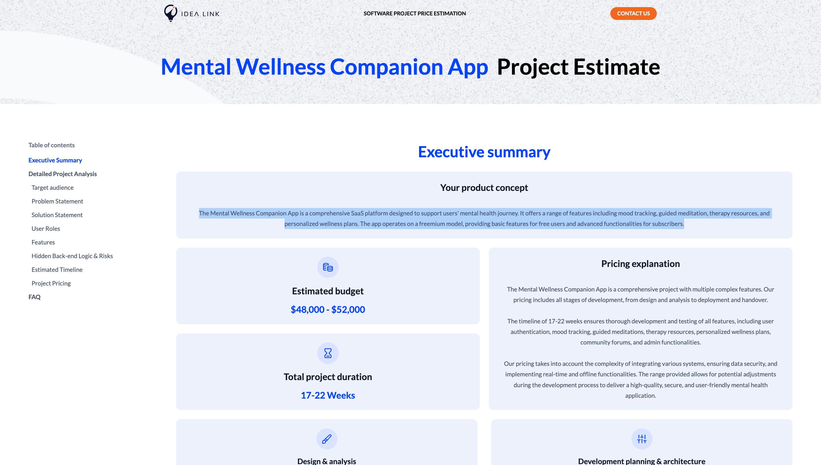 mental health app estimate