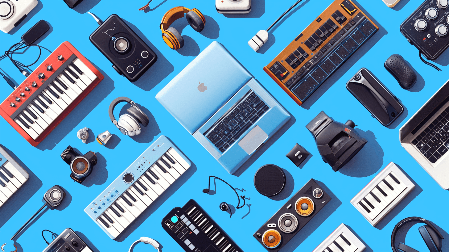 many musical equipment on the ground