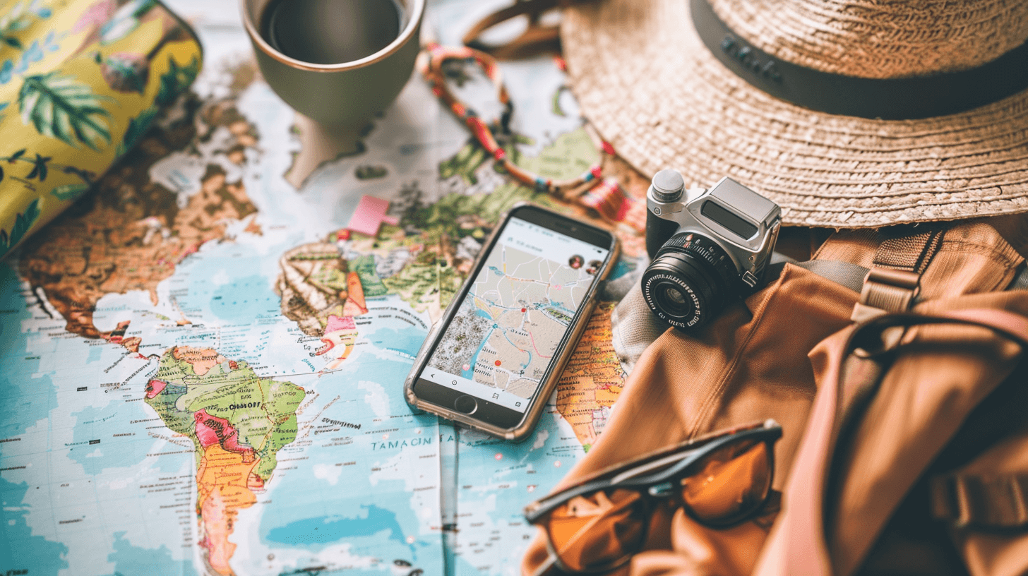 Phone on a world map