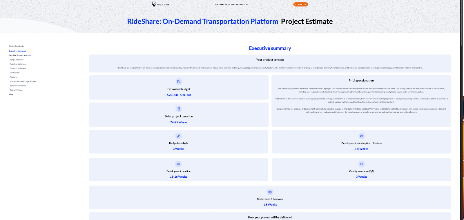 Estimation of an app like uber