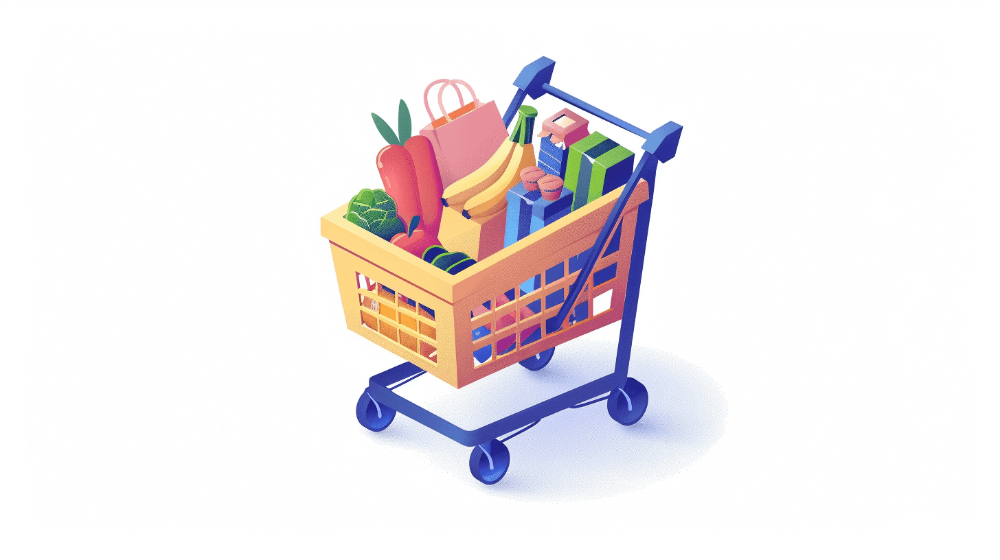 Shopping cart full of groceries