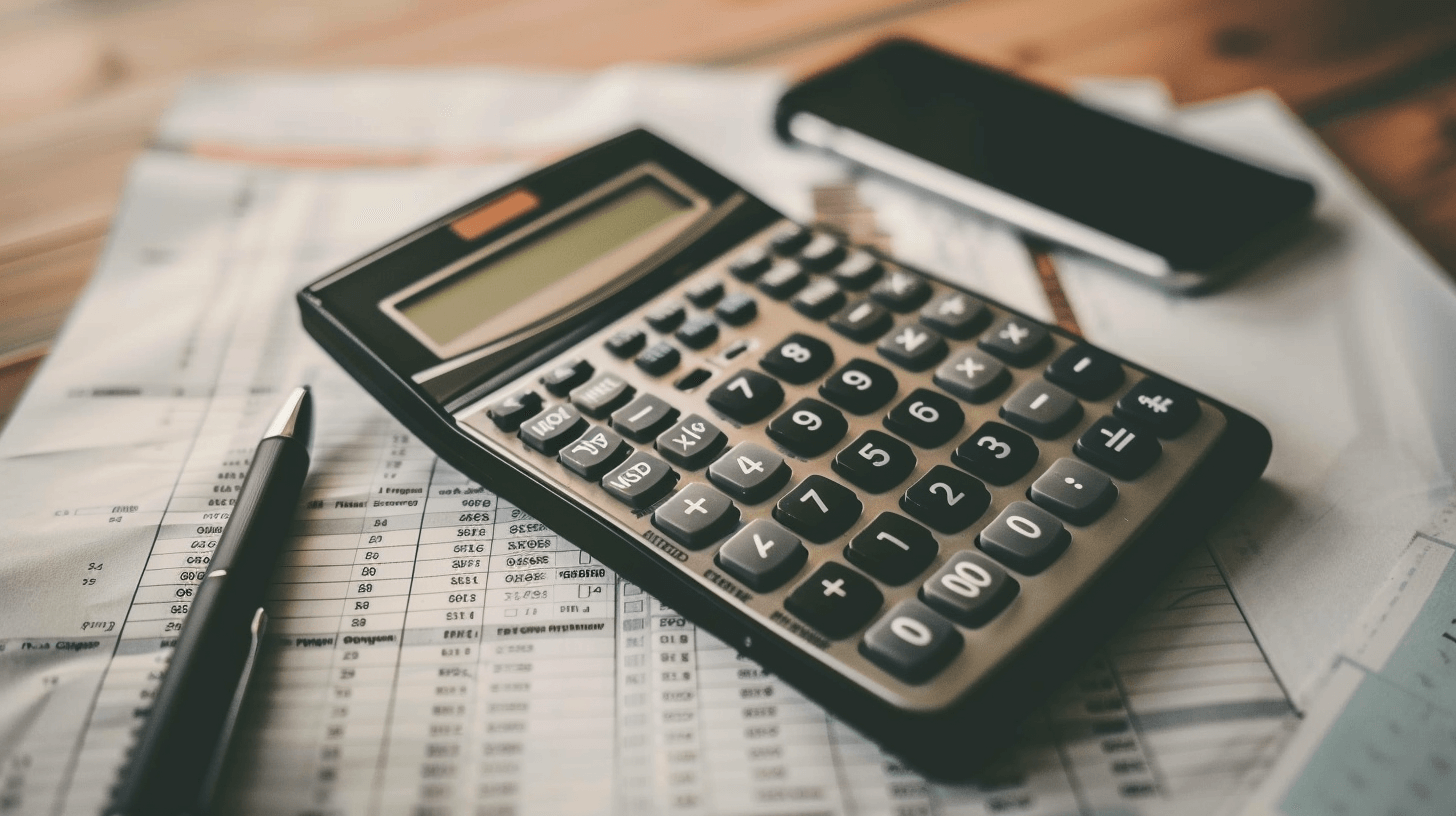Calculator and phone on a table