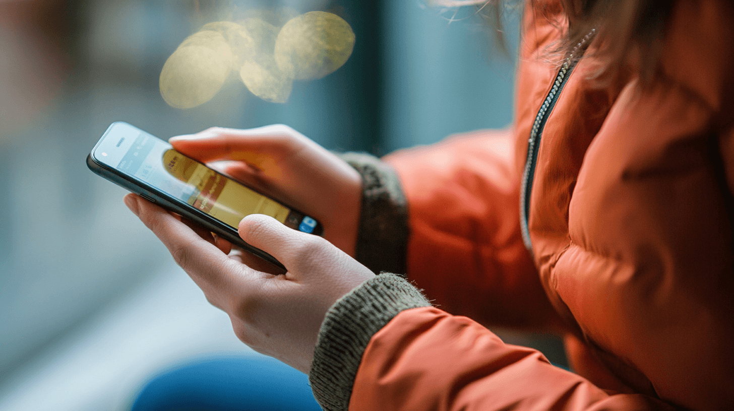 Person looking at their phone outside
