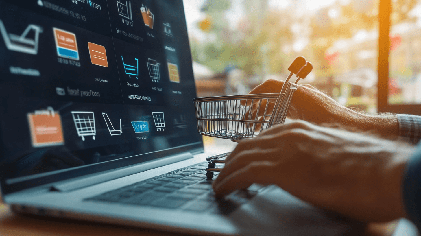Shopping cart on a laptop