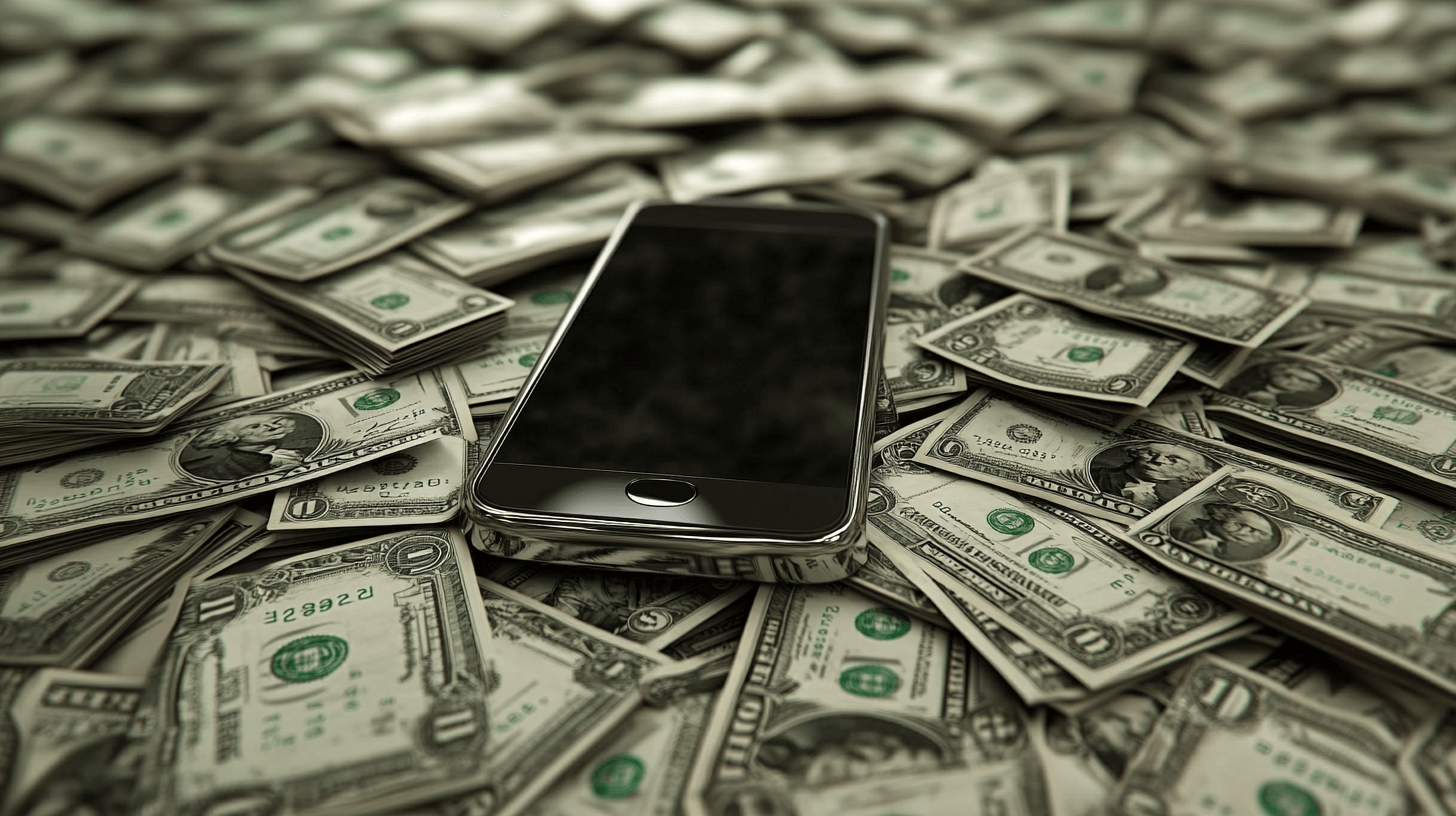 Phone surrounded by money