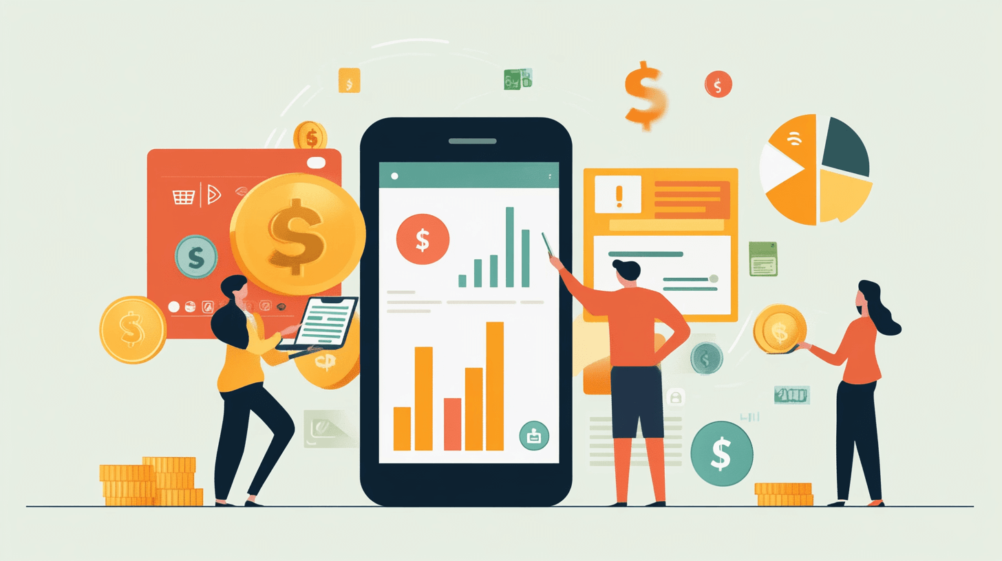 People working on a fintech app illustration