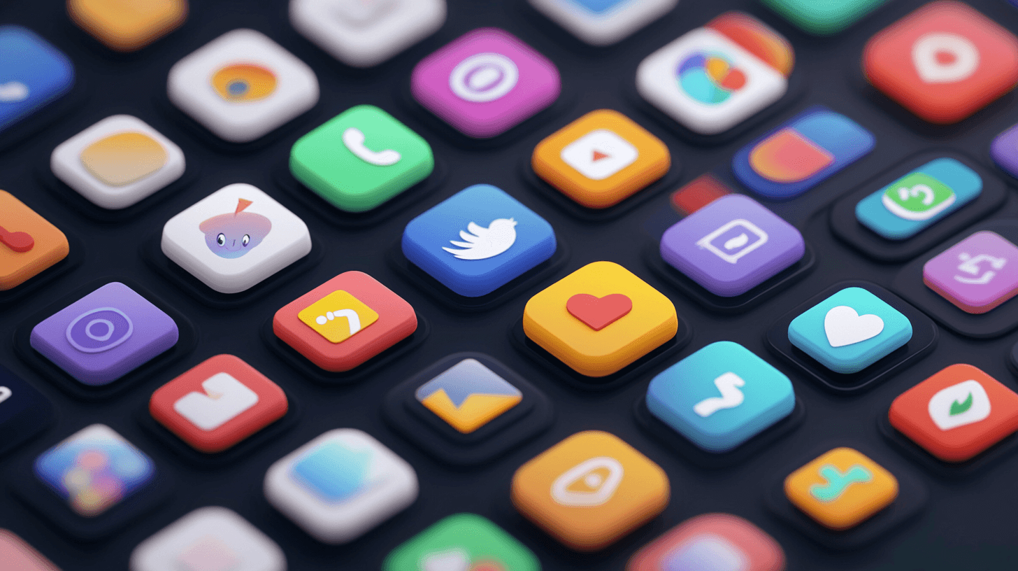 A lot of mobile app icons
