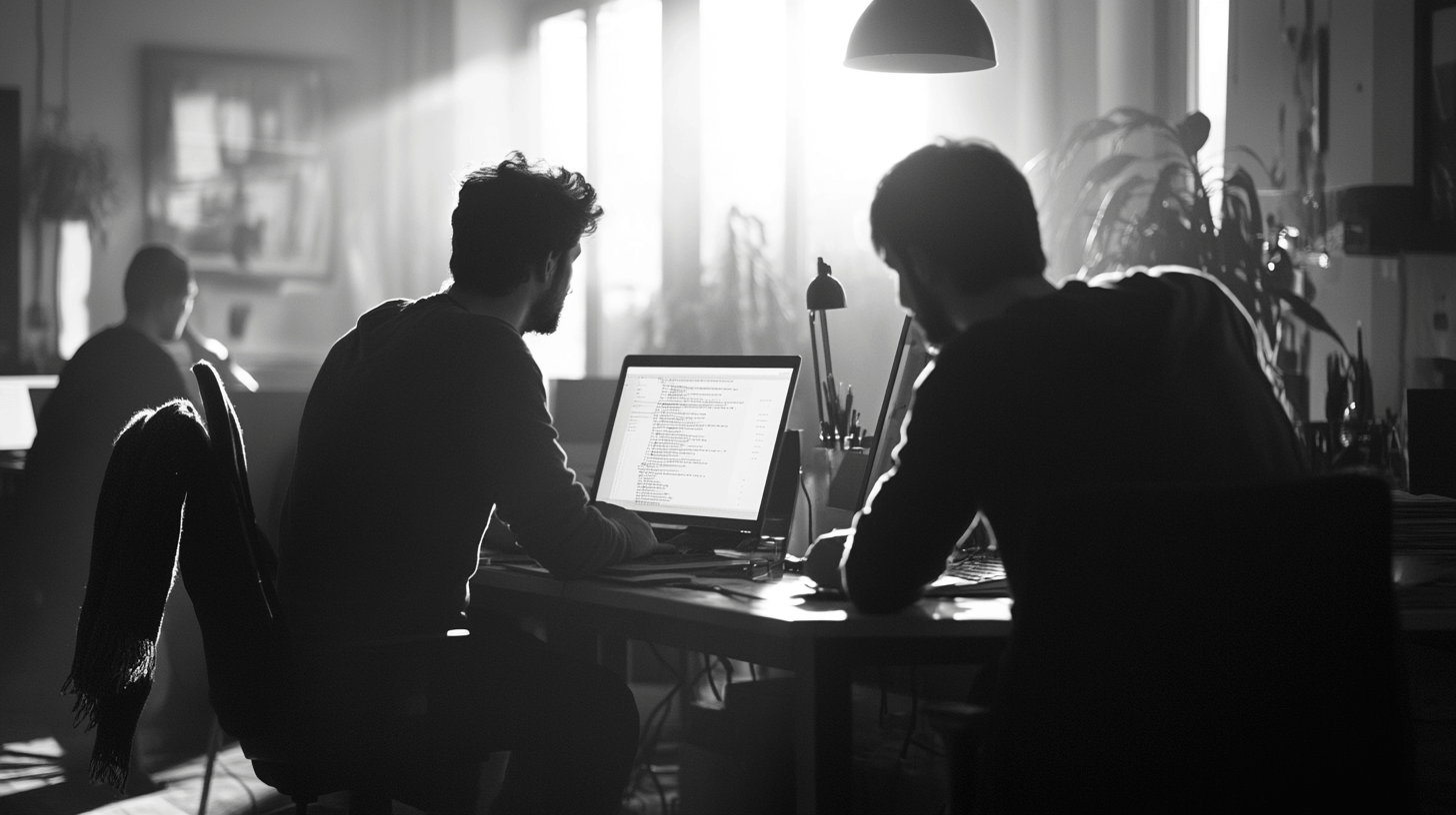 Three people working in a small office