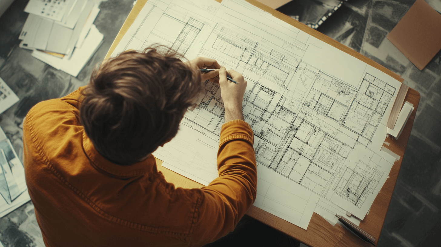 Person designing a website on paper