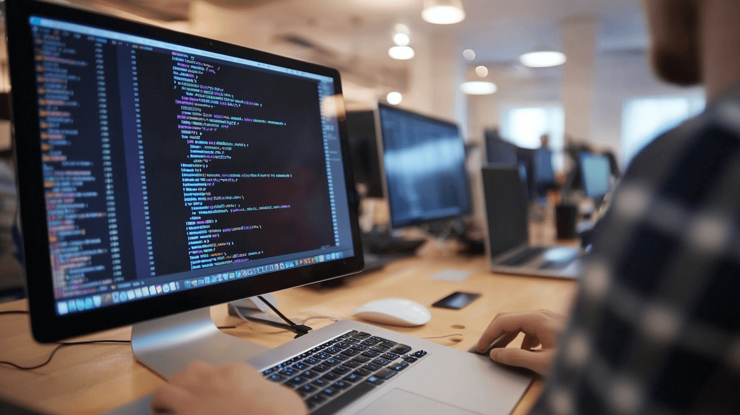 Developers working on an app in an office