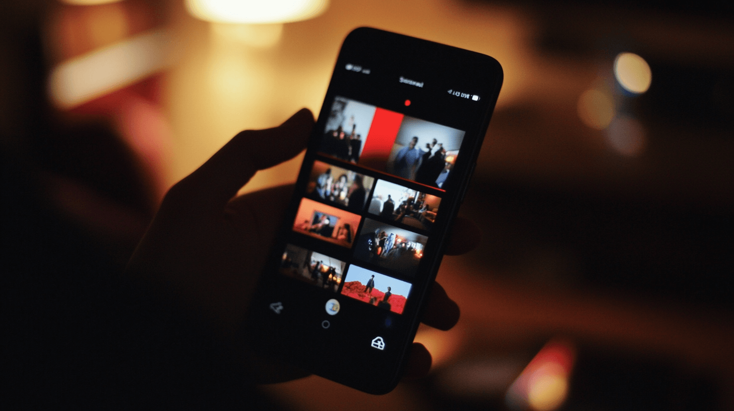 Person holding a phone looking at videos