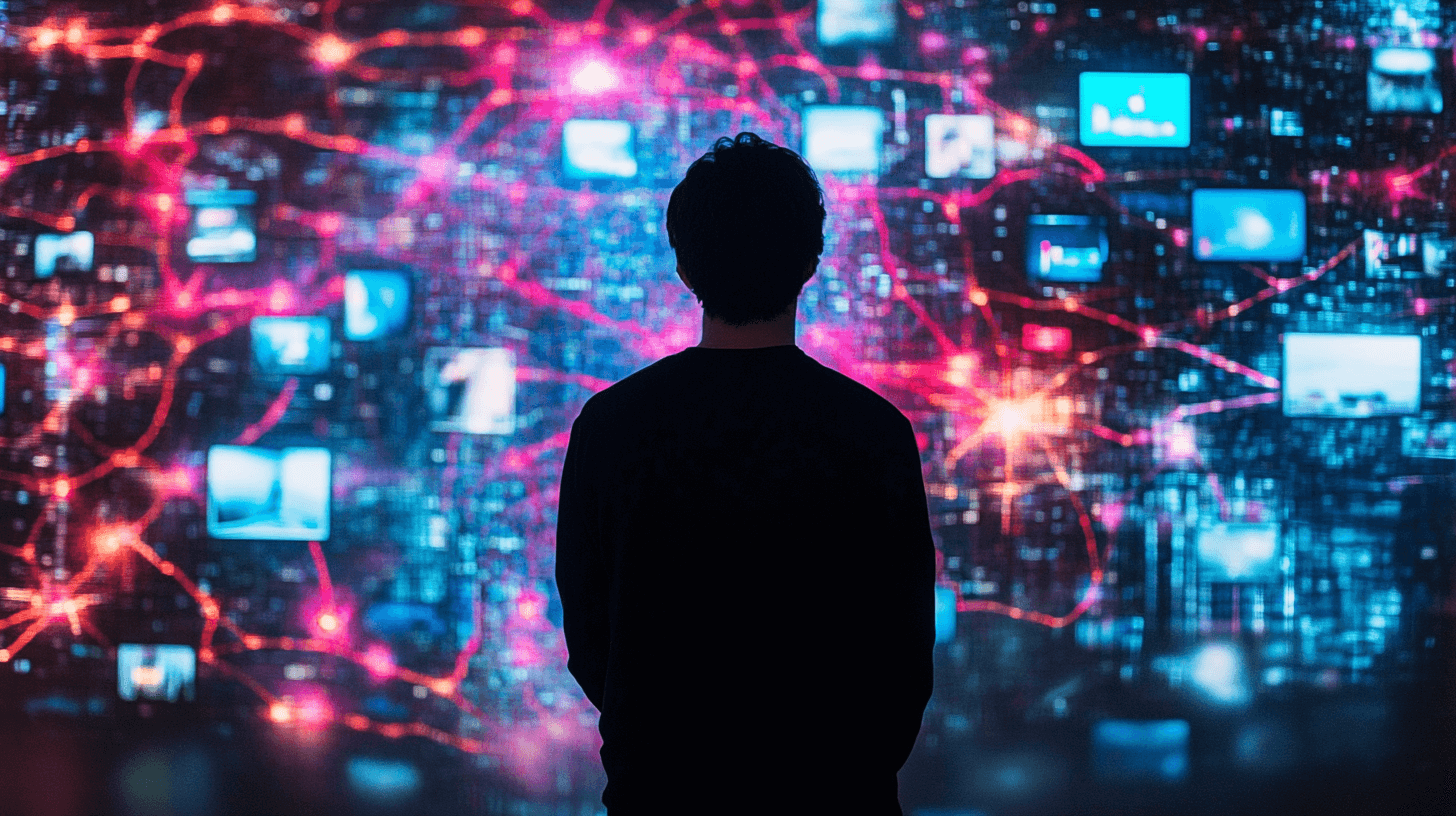 Person looking at many screens
