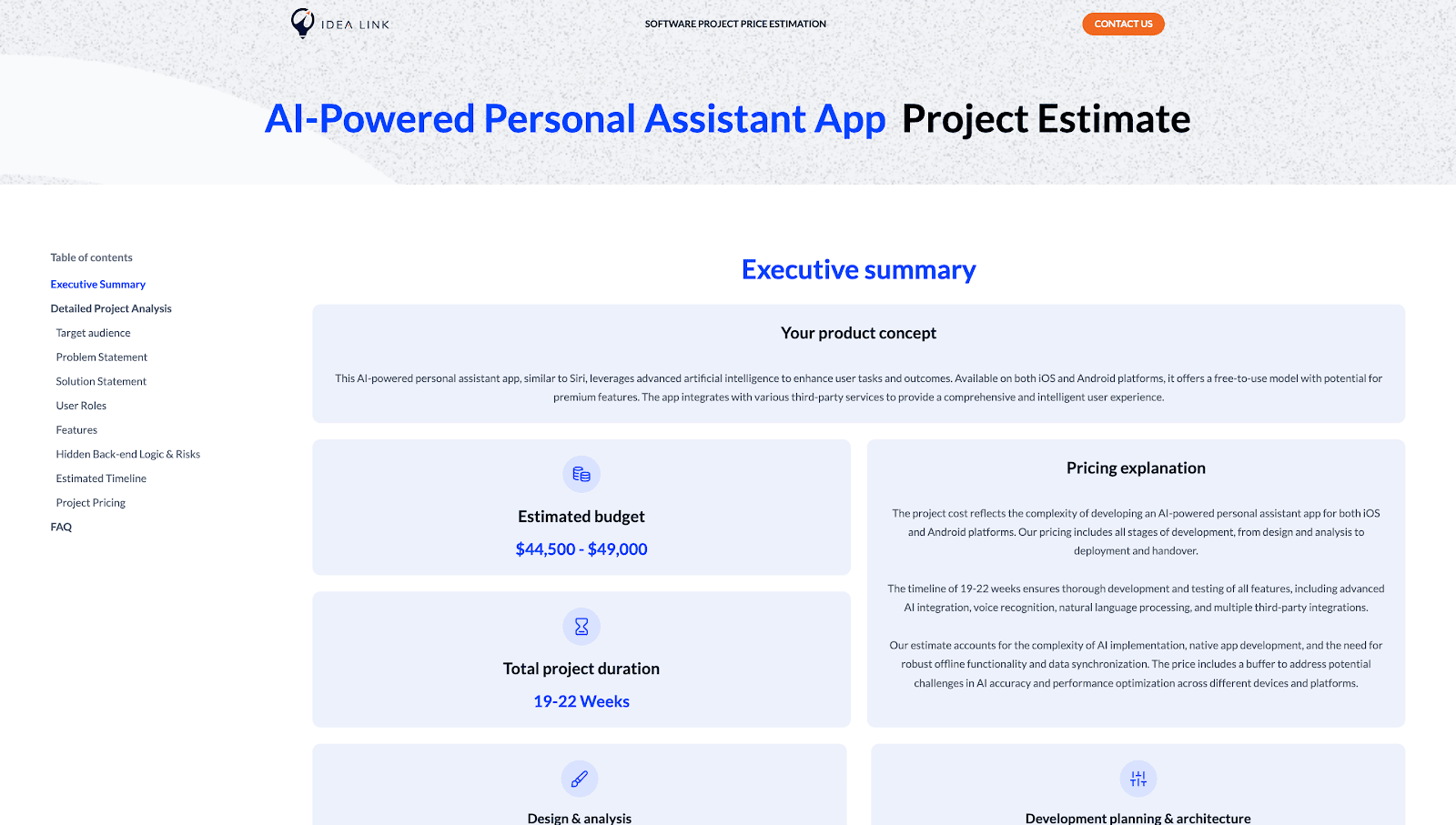 AI app estimate