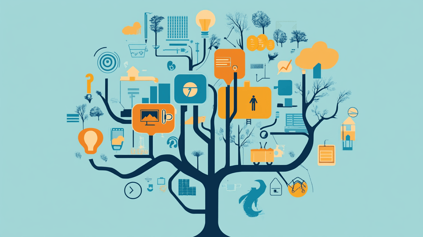 Illustration of a tree with apps on it