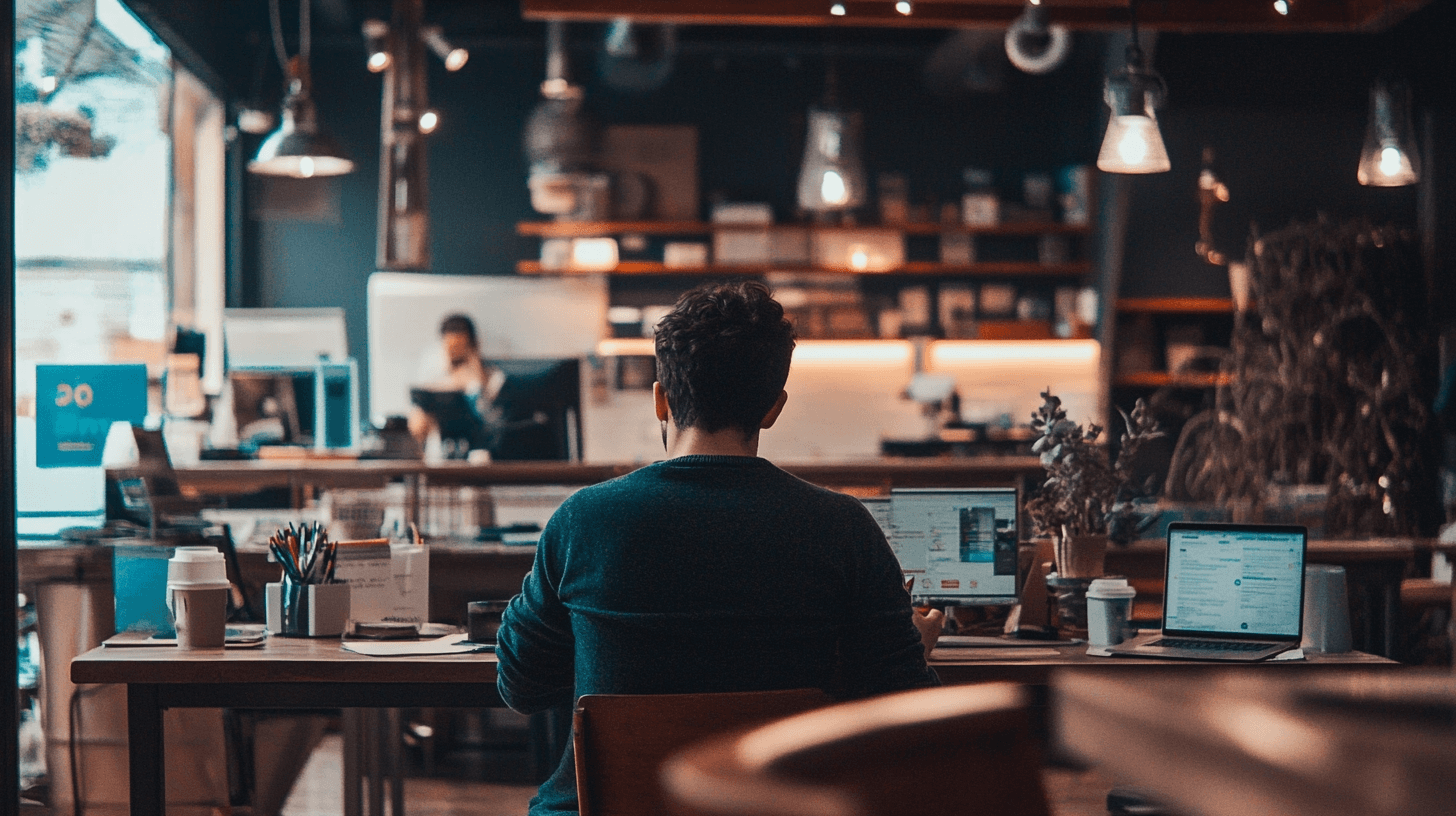 Developer working at a cafe