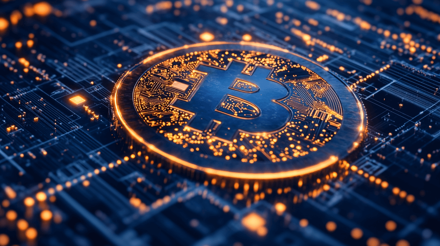 Bitcoin logo on a chip