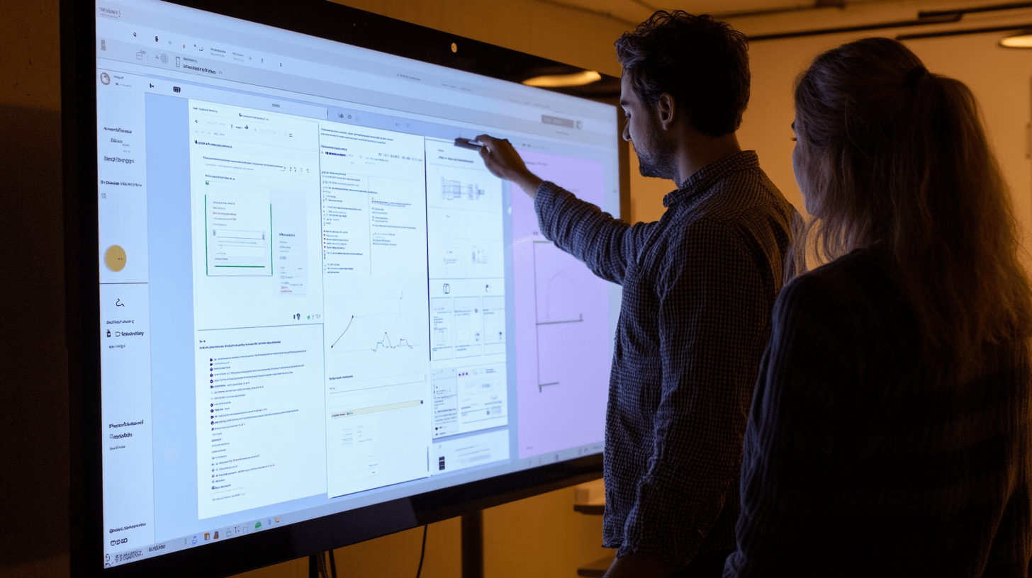 two people working at a smart board