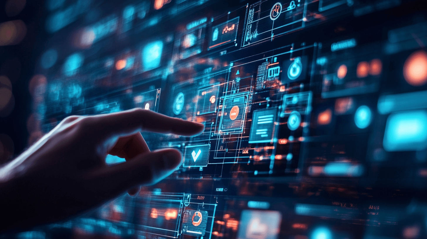 Person clicking at schematics of apps